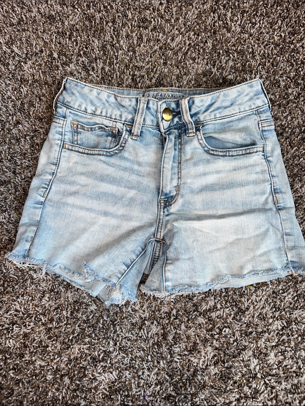 American Eagle Outfitters Light Wash Denim Frayed Hem Shorts